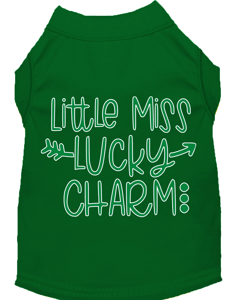 Little Miss Lucky Charm Screen Print Dog Shirt Green Lg